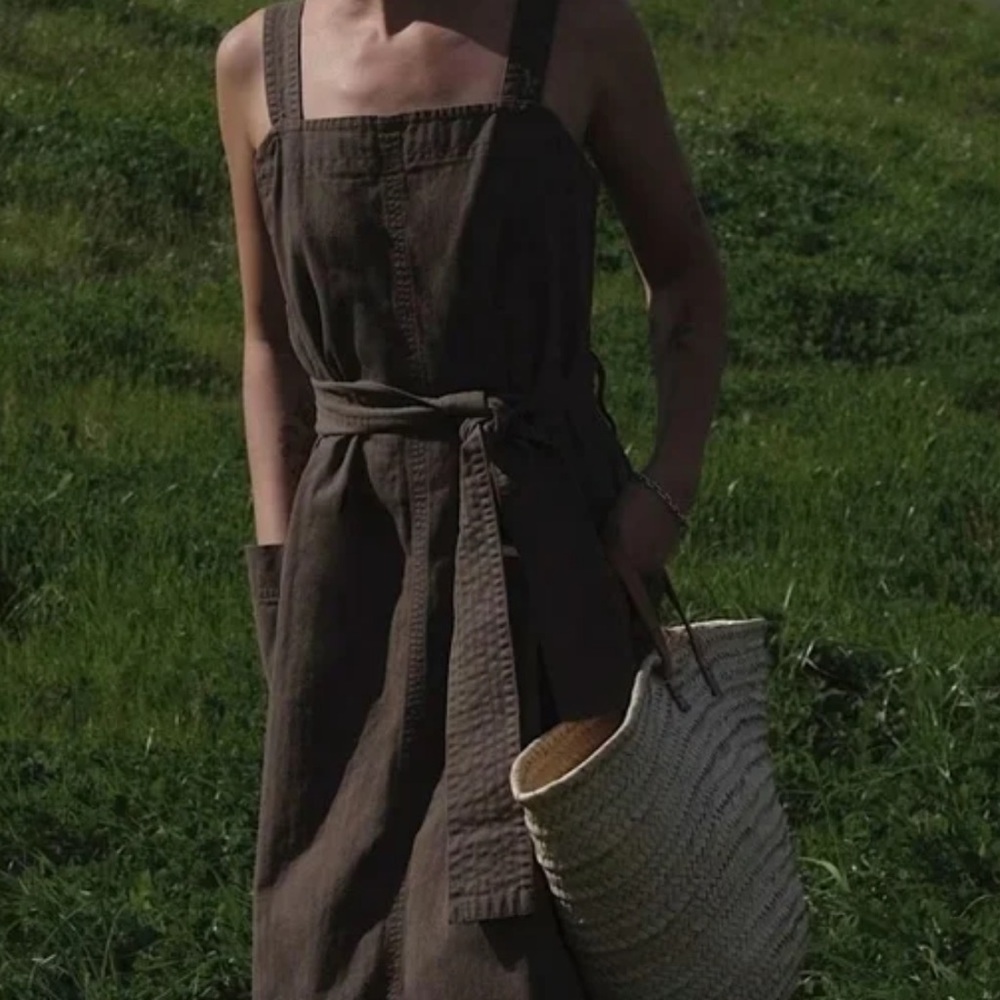 Everlane The Organic Cotton Herringbone Dress - M, Beech Olive Green - Picture 9 of 9
